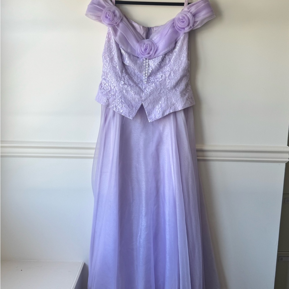 vintage Purple Ruched Off-the-Shoulder Gown